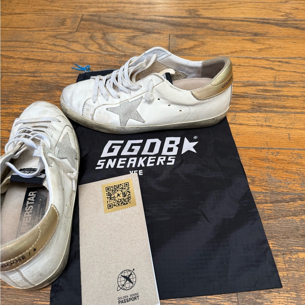 Golden Goose White and Gold Sneakers